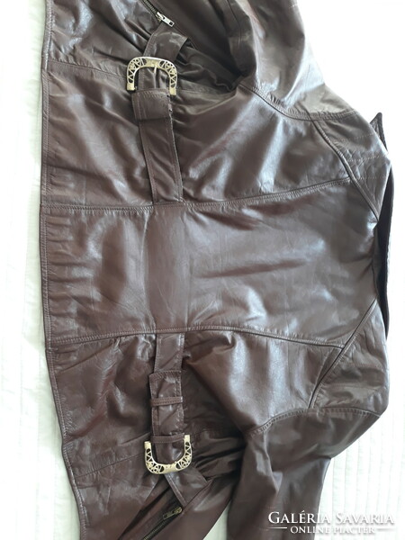 Unique women's medium brown leather jacket made of genuine leather (size: m, 38-40)