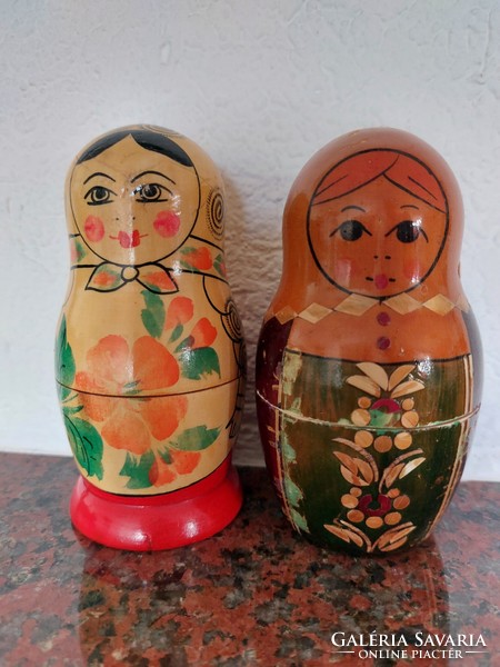 Old painted wooden matryoshka doll collection of 34 Russian folk art wooden toys