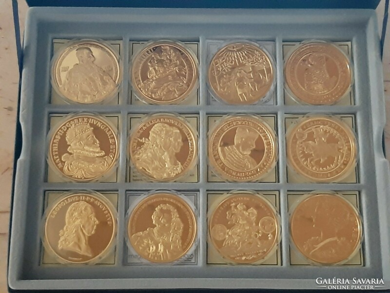 Hungarian gold giants gold-plated re-minting series 12 coins with certificate, capsules in a box