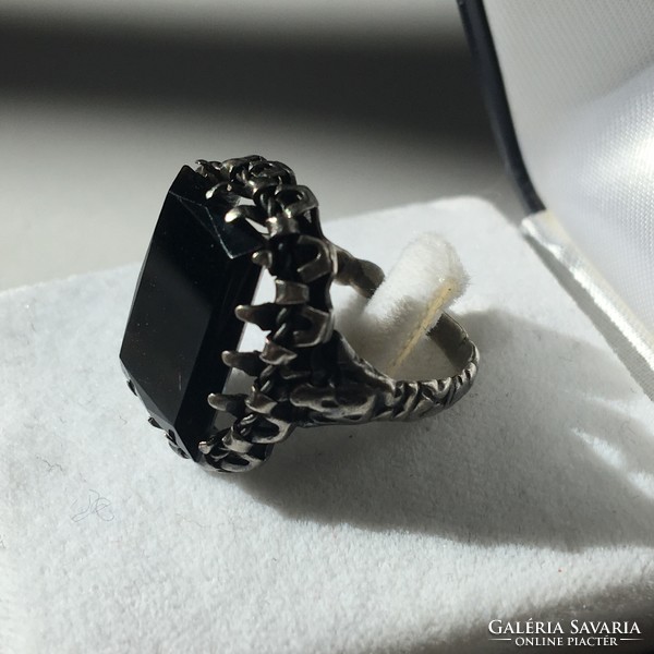 Antique large silver ring onyx