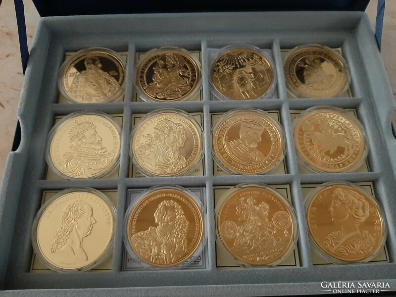 Hungarian gold giants gold-plated re-minting series 12 coins with certificate, capsules in a box