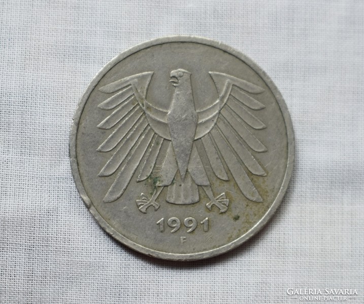 5 Mark , Németország , 1991 , F , Márka , érme , pénz
