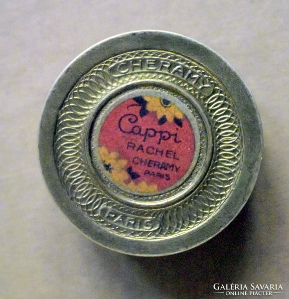 Régi  Vintage Cheramy Cappi Paris kis sárgaréz doboz tégely mattító puder + papírreklám