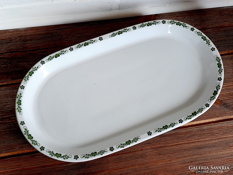 Alföldi zöld magyaros mintás nagyméretű ovális tányér, kínáló, sültes, 38,5 x 21 cm