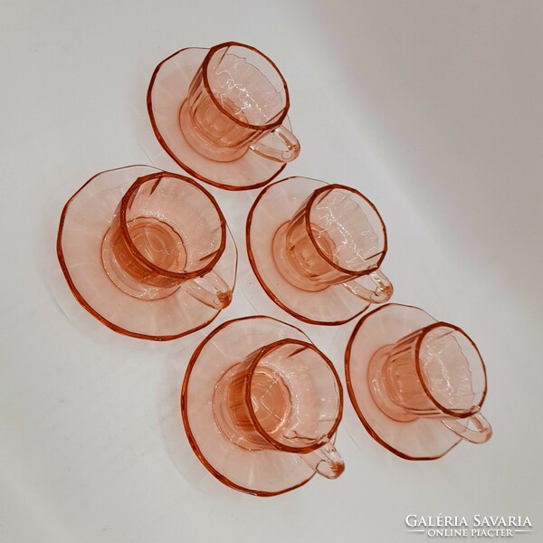 Rózsaszín, lazacszínű üveg, retró kávés-mokkás csészék, 5 db egyben