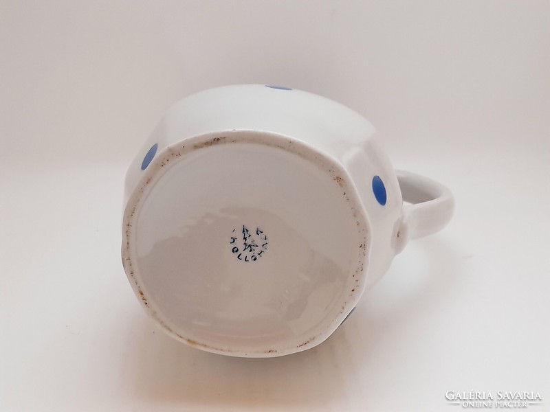 Hollóháza porcelain water jug with blue dots