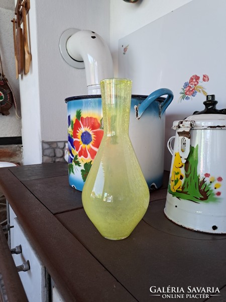 Sárga repesztett Fátyolüveg fátyol karcagi berekfürdői üveg váza Gyűjtői