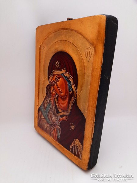 Very nicely painted old effect wooden board icon, marked, 24.5 x 17.5 cm