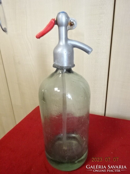 Retro, thick-bottomed soda bottle, total height 31.5 cm. Jokai.
