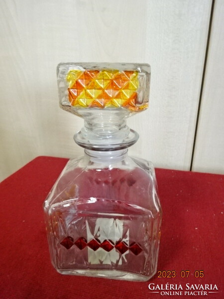 Colored, corked glass, square base, total height 16 cm. Jokai.
