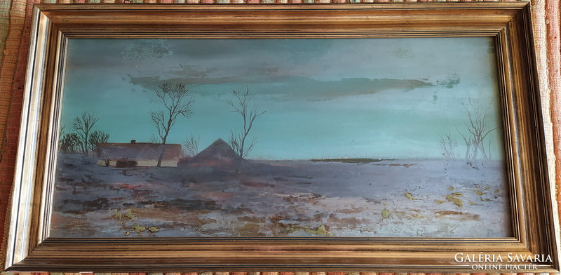 József Dezső - landscape oil on wood painting 96x51cm warranty