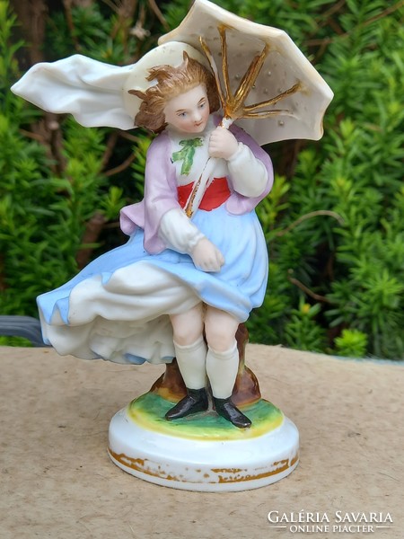 Umbrella lady! Antique porcelain.