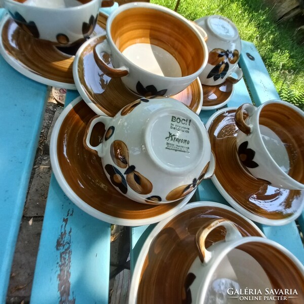 Ceramic soup cups with coasters, 6 pcs