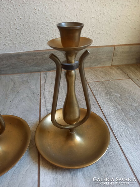 Interesting pair of antique tilting copper candle holders (21.5x15x2.1 cm)