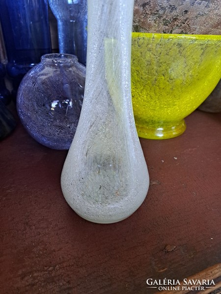 Beautiful veil glass, 25.5 cm high white glass vase from Karcagi, Berekfürdő