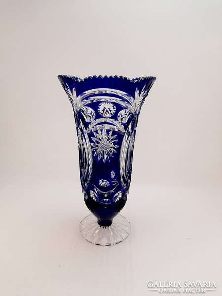 Blue crystal vase, nicely polished, 23 cm
