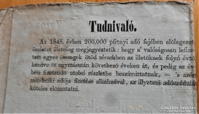 Antik, éves Gyökadó kimutatás (1850, Lipót, Moson vm.)