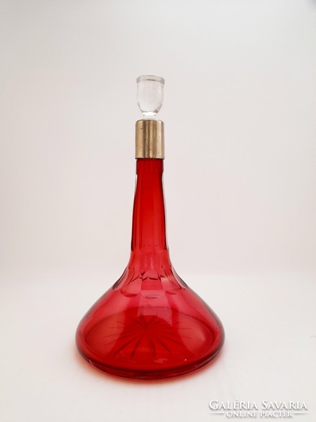Piros, bordó butella, likőrös, dísz üveg, 22 cm