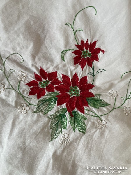 Poinsettia machine embroidered huge festive tablecloth - 160*290 cm
