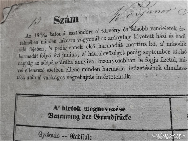 Antique annual tax statement (1850, lipót, moson, etc.)