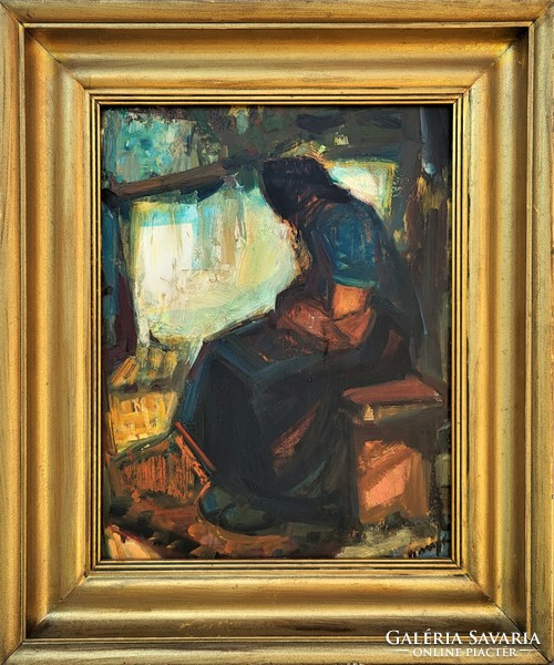 Boross Géza (1908 - 1971) Kispadon c. Képcsarnokos festménye Eredeti Garanciával!