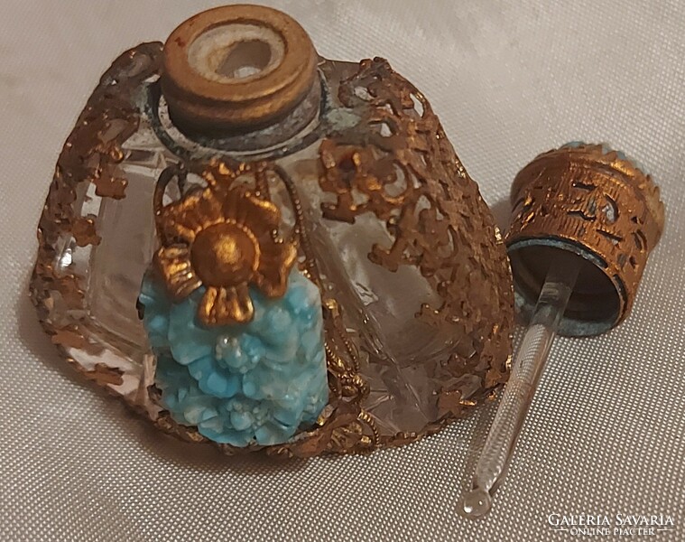 Copper lace beaten old perfumed glass bottle
