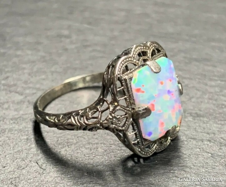 Noble opal gemstone, tiny sterling silver ring /925/ - new, many handcrafted jewelry!