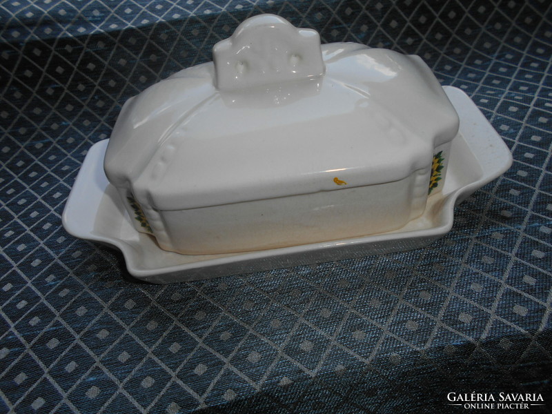 Antique earthenware butter dish with lid