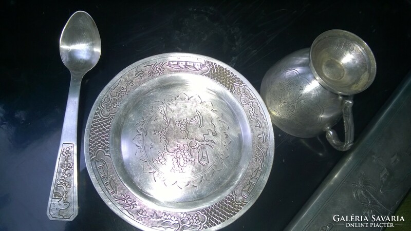 Silver plated with beautiful goldsmith work - coffee cup with plate, spoon - coffee cup