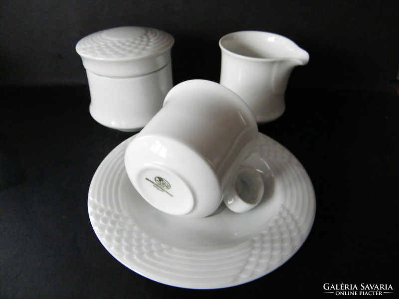 Hutschenreuther Scala fehér porcelán 1 személyes kávés csésze aljjal, tejszín- és cukortartóval