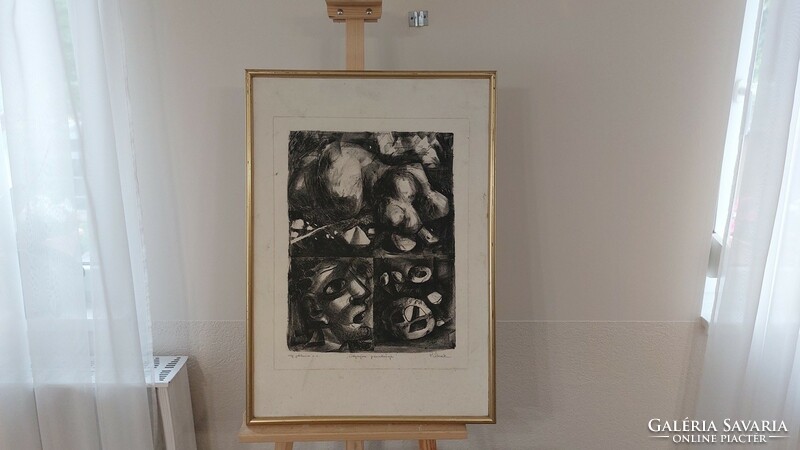 (K) abstract lithograph by Slovenian artist with 56x79 cm frame