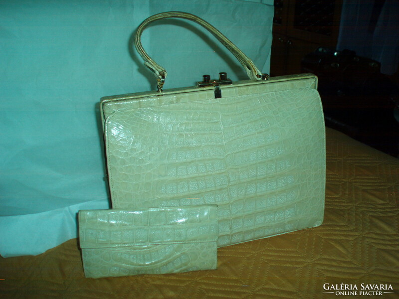 Vintage genuine crocodile leather handbag with wallet