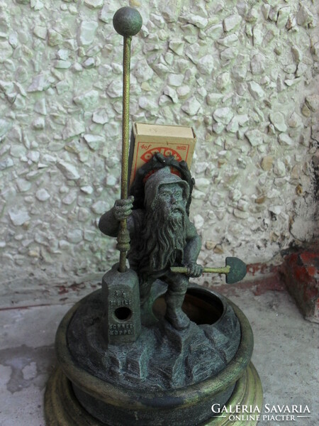 Antik ón törpe gyufatartó - hamuzó szobor szivarvágó