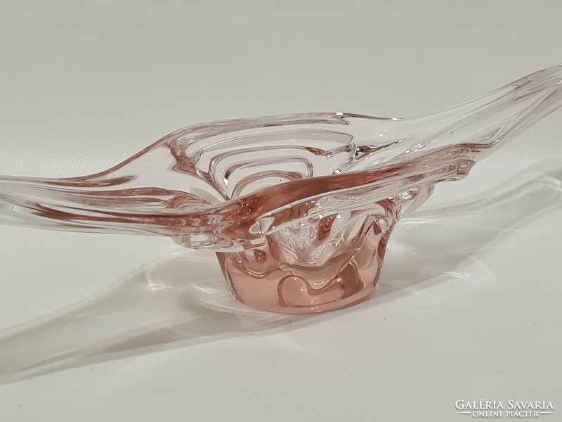 Cseh rózsaszín üvegkínáló, asztalközép (2687)