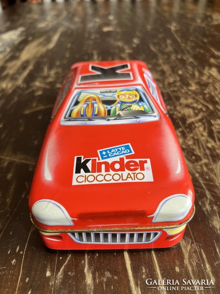 Very rare metal box in the shape of an old retro kinder chocolate racing car