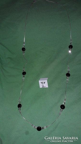 Fashionable black and transparent stone silver-plated metal chain 80 cm long neck blue according to the pictures size 2