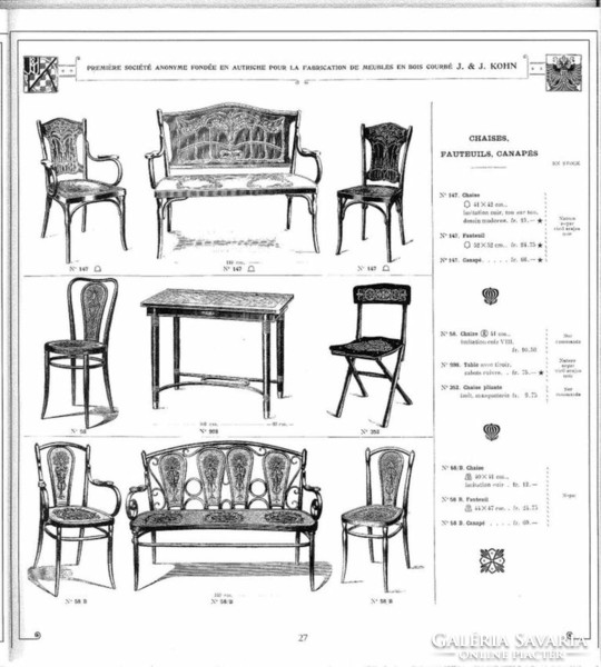 J&J KOHN (Thonet konkurense) Nr. 147 sz. pad 3 db székkel 1916-ból