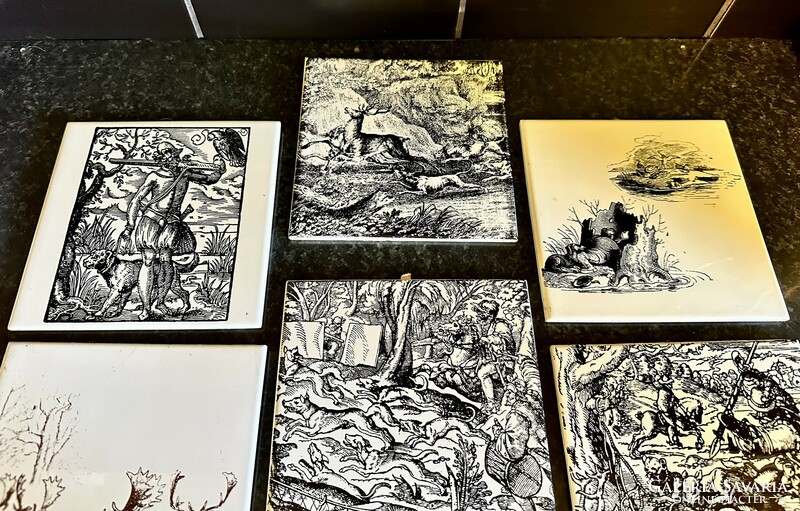 Old decorative wall tile series with a hunting theme