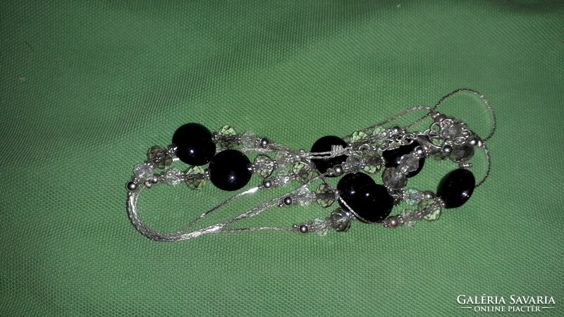 Fashionable black and transparent stone silver-plated metal chain 80 cm long neck blue according to the pictures size 2