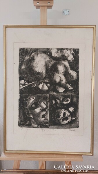 (K) abstract lithograph by Slovenian artist with 56x79 cm frame