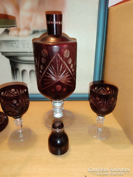 Old, burgundy crystal set