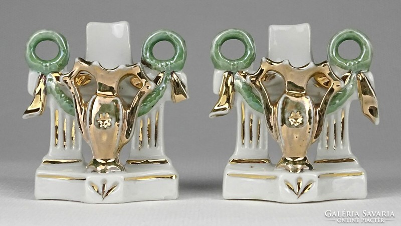 1N518 antique gilded small porcelain display case violet vase pair 5.5 Cm