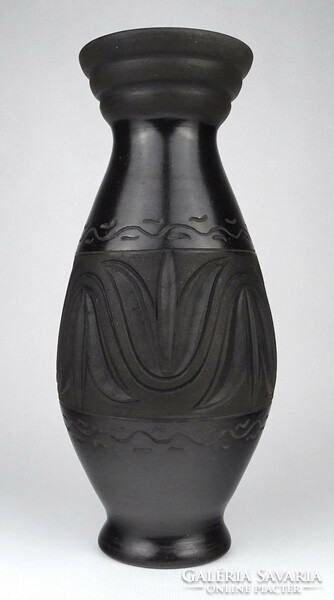 1N530 Régi nagyméretű nádudvari feketecserép váza 28 cm