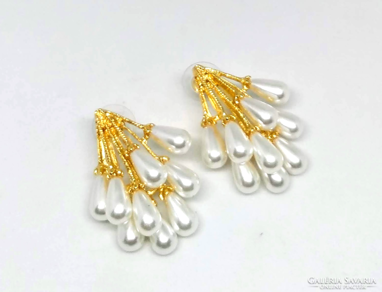 White many beaded gold plated earrings