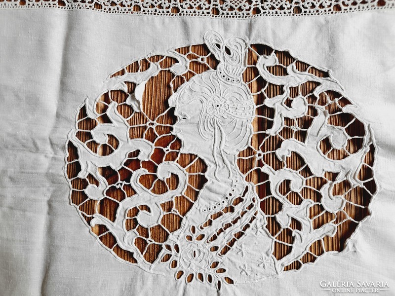 Antique women's bedspread, madeira, lace runner, tablecloth, curtain, home textile, 278 x 54 cm