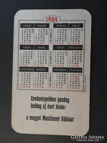 Card calendar 1984 - retro, old pocket calendar with inscription Zsuzsa Töreky