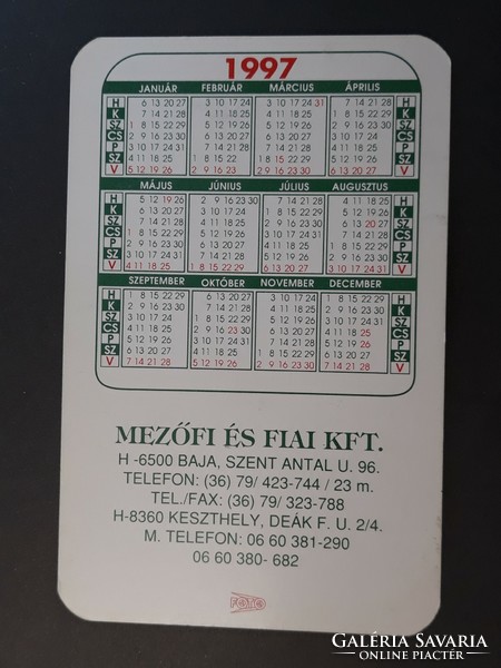 Card calendar 1997 - retro, old pocket calendar with Mezőfi és fiai kft inscription