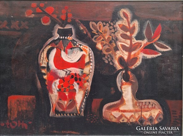 László Tóth (1926-2009): still life, gallery, 60x80 cm.