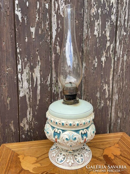Antique fischer ignac majolica oil lamp
