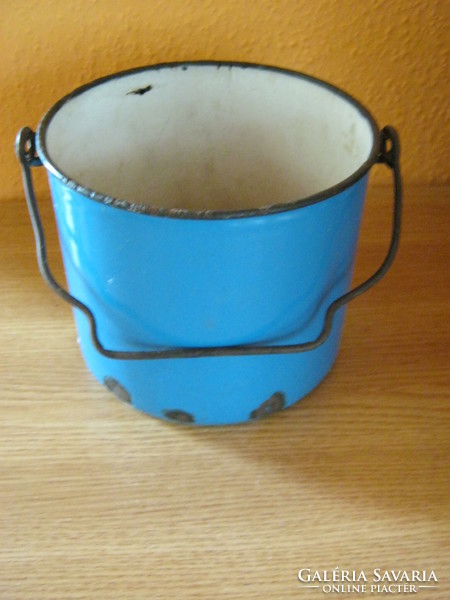 Csepel enamel jug with handle, old nostalgia piece of farmhouse decoration - damaged
